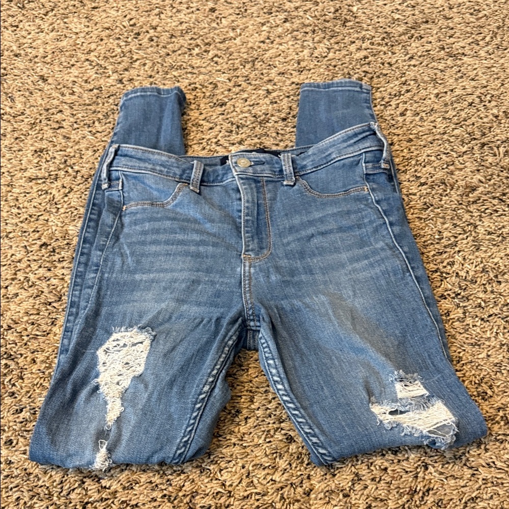 Hollister Women's Distressed Skinny Jeans - Blue